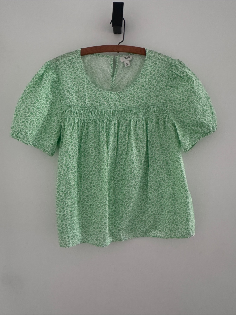 J. Crew Mint Green Smocked Yoke Puff Sleeve Blouse size large